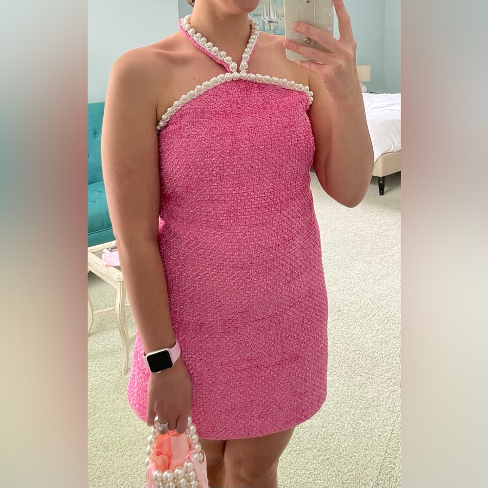 Tuckernuck Pink and pearl tweed dress
